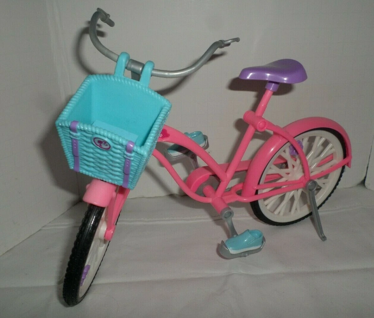 Barbie Pink Bicycle With Blue Basket Purple Seat And Tennis Shoes
