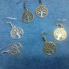 LOVELY TREE OF LIFE EARRINGS or PENDANT  SILVER - BRONZE - GOLD -TONE  dangle 