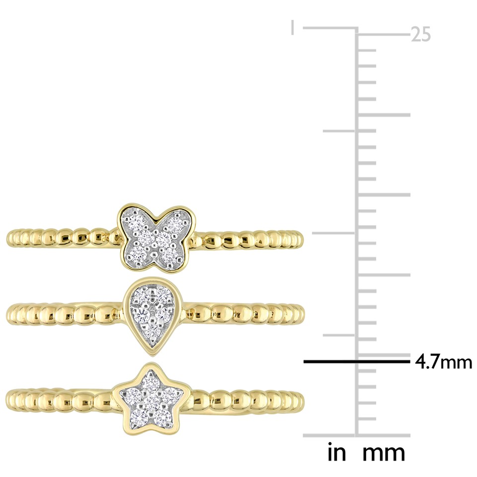 Amour 14K Yellow Gold Diamond Star, Teardrop, Clover Cluster 3 Rings