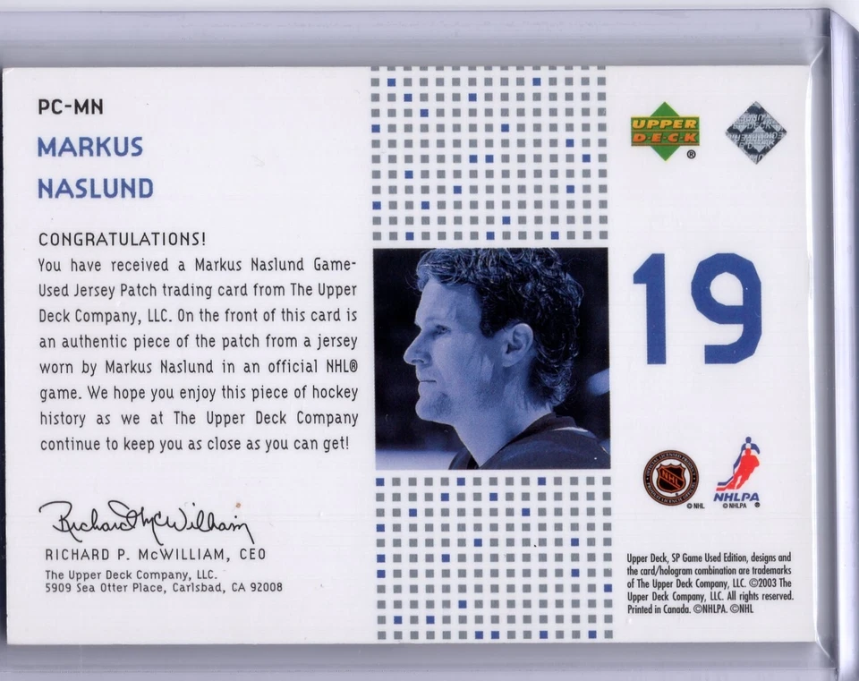 2002-03 SP Game Used First Rounders Draft Picks Patch Markus Naslund 10/30 - Image 2 of 2