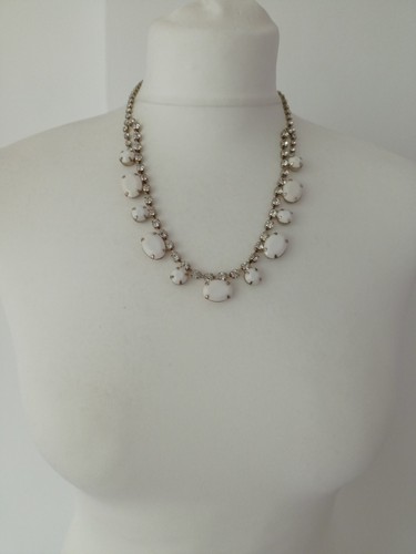 NEXT Light Gold Tone Clear Rhinestones & White Acrylic Beaded Necklace-54cm Long - Picture 4 of 8