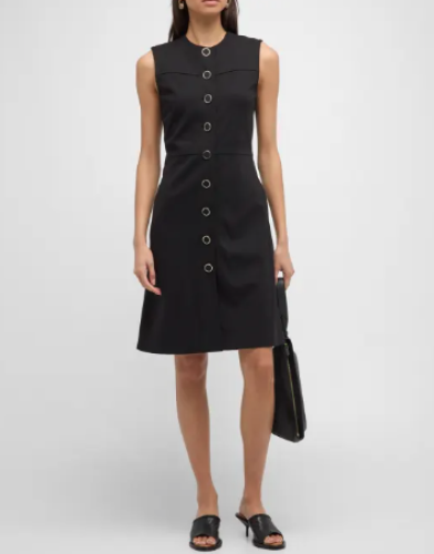Lafayette 148 Black Sleeveless Button-Down A-Line Knee-Length Dress sz