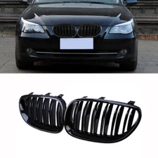 Pair Gloss Black Front Kidney Grille Grill For BMW 5 Series E60 E61 M5 2003-2010