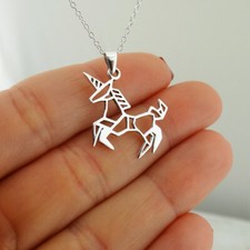 Sterling Silver Origami Unicorn Pendant Necklace - 925 Silver - Fairytale 18"