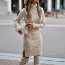Autumn Winter New Women's Elegant Knitted Sweater Long Sleeve Dress