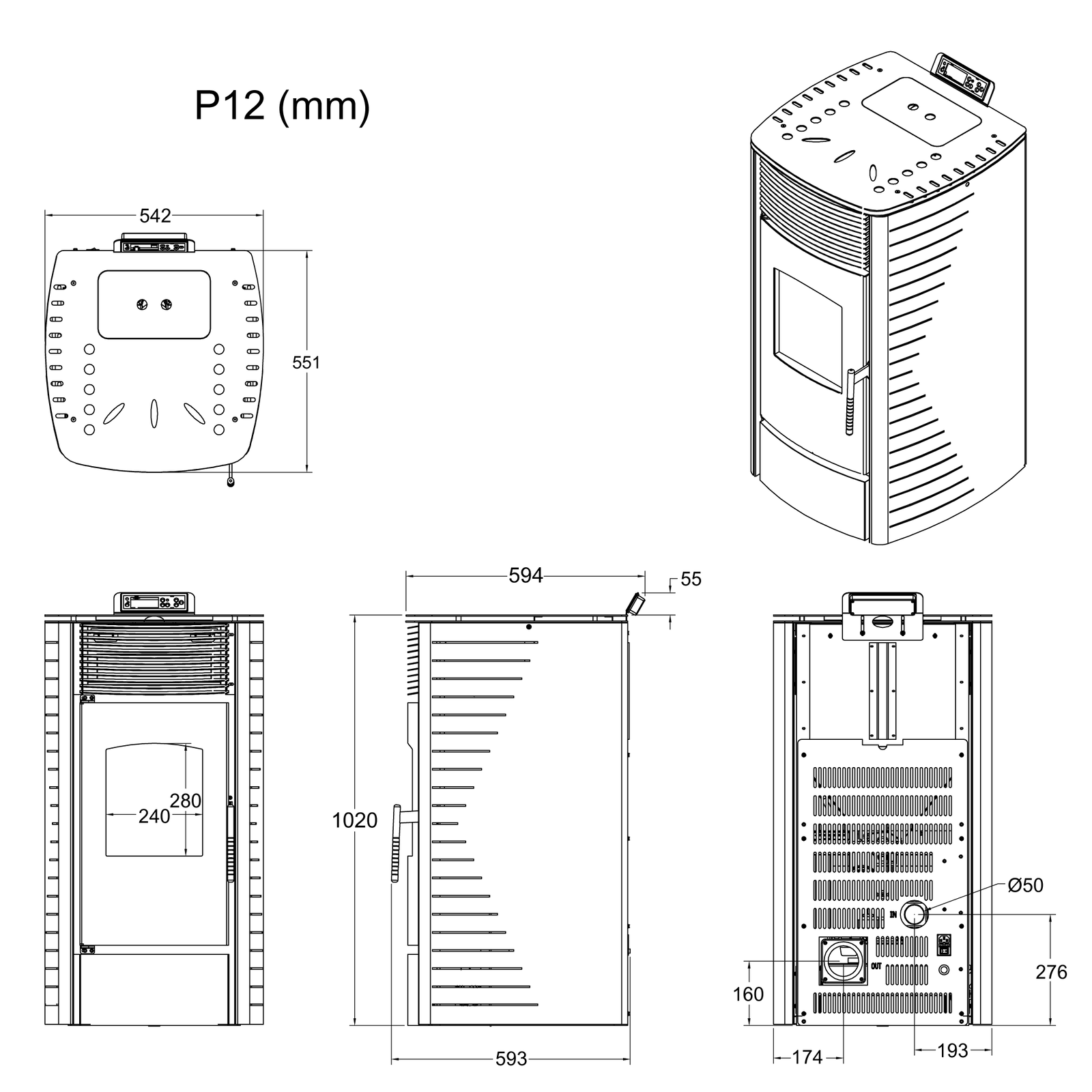 NEMAXX pellet stove 12kW pellet heating pellet fireplace eco stove