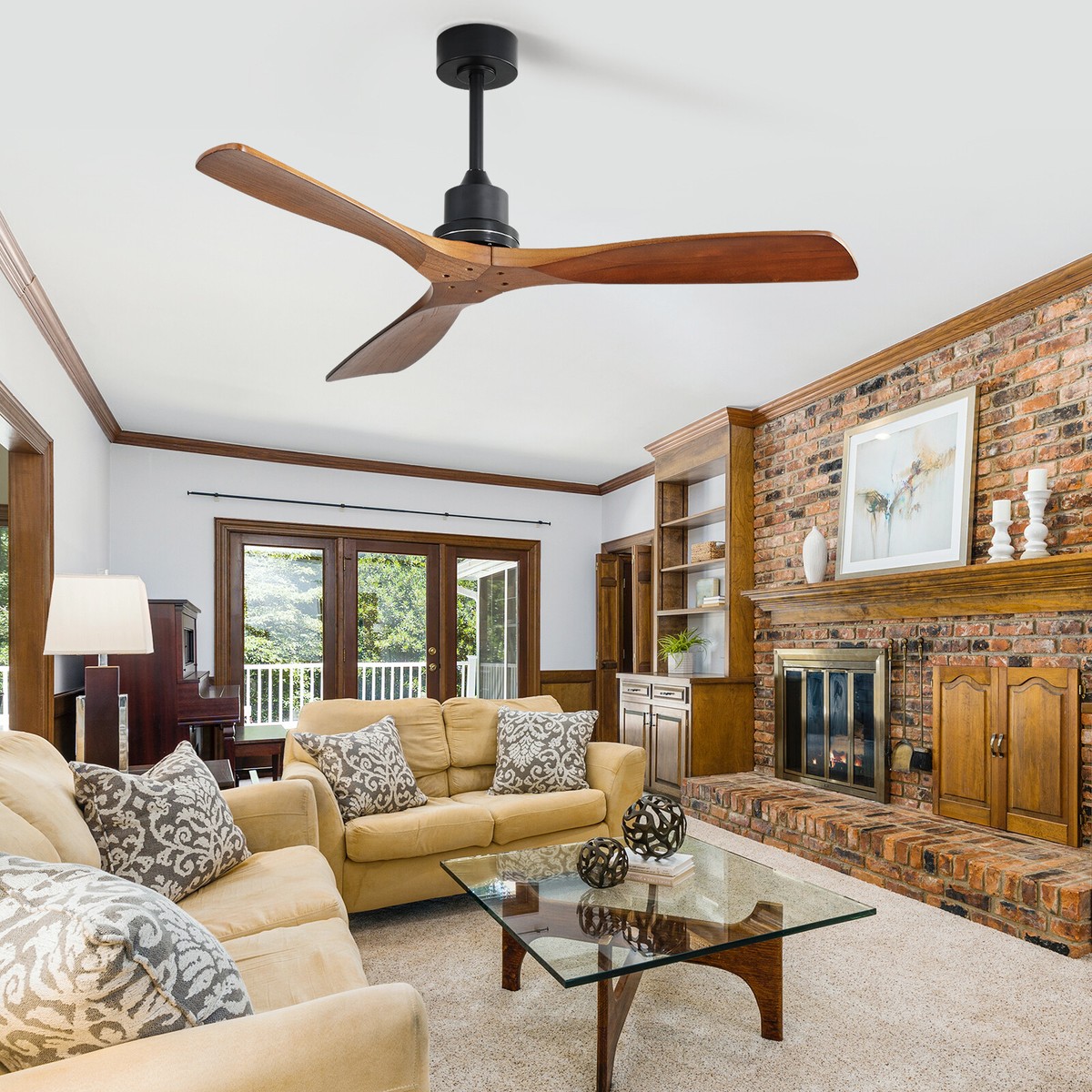 Ceiling Fans without Light 52 Inch In/Outdoor Bedroom Wood Ceiling