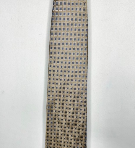 Calvin Klein Men’s Neck Tie 4” Taupe / Beige with Blue Holographic like Squares - Picture 2 of 12