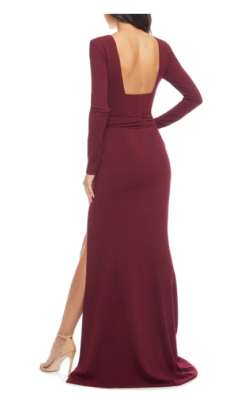 DRESS THE POPULATION CARMEN LONG SLEEVE V-NECK BURGUNDY GOWN sz M | eBay