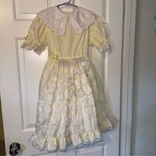 Lace Me Fancy Vintage Girls 10 Yellow White Ruffle Beautiful Pageant Party Dress