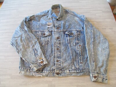 Vintage 80er Levis Jeansjacke Herren Large Acid Stone Wash Trucker Distressed