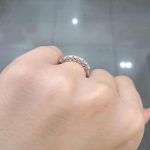 0.60CT D/VS Lab Grown 7 Round Diamond "U" Prong Half Eternity Ring, White Gold - Picture 3 of 12