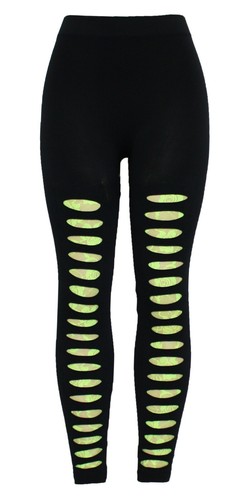 Neu Damen Frauen schwarz Mode Leopardenmuster Spitze zerrissen Strumpfhose - Bild 4 von 11