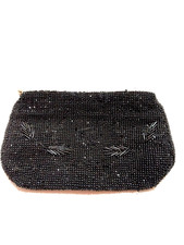Vintage  Possibly 1950s  1970s Black Beaded Art Deco-Style Evening Purse