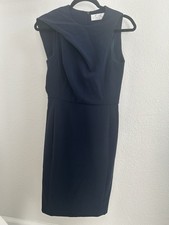 BYRON LARS Beauty Mark Navy Blue Draped Sheath Dress - Size 2 - Structured Chic