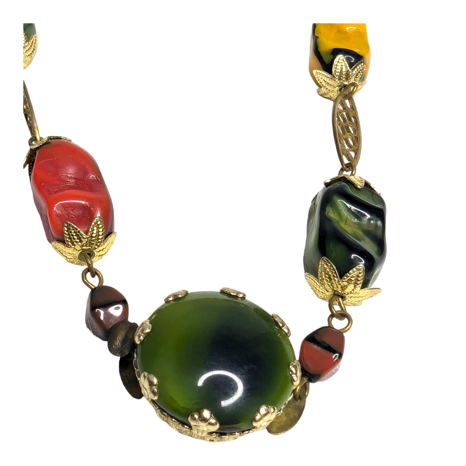 Western Germany Pressed Multi Colored Beaded Gold… - image 5