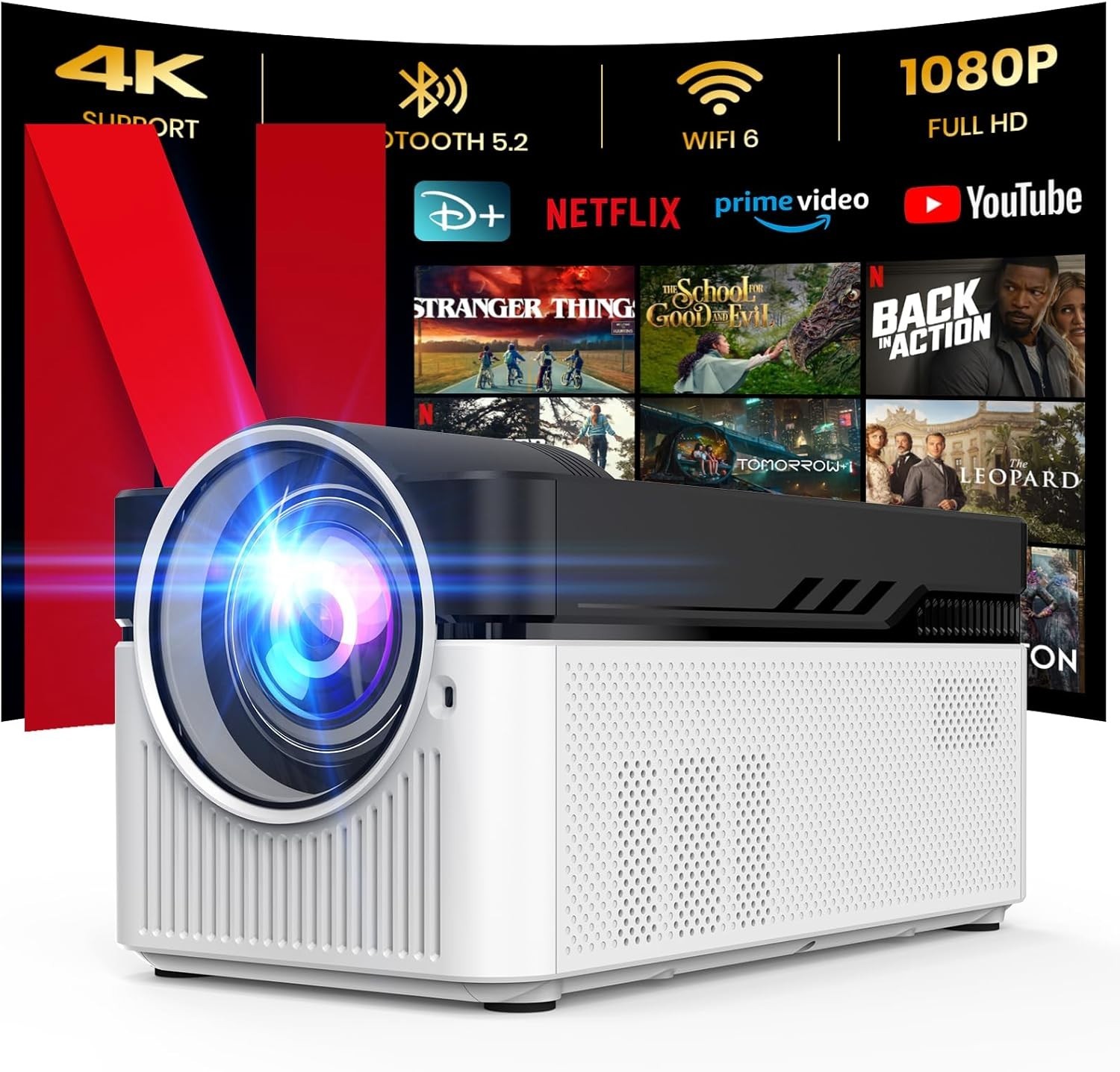 Proiettore Smart 4K WiFi 6 Bluetooth - 350'' Cinema Netflix Integrato