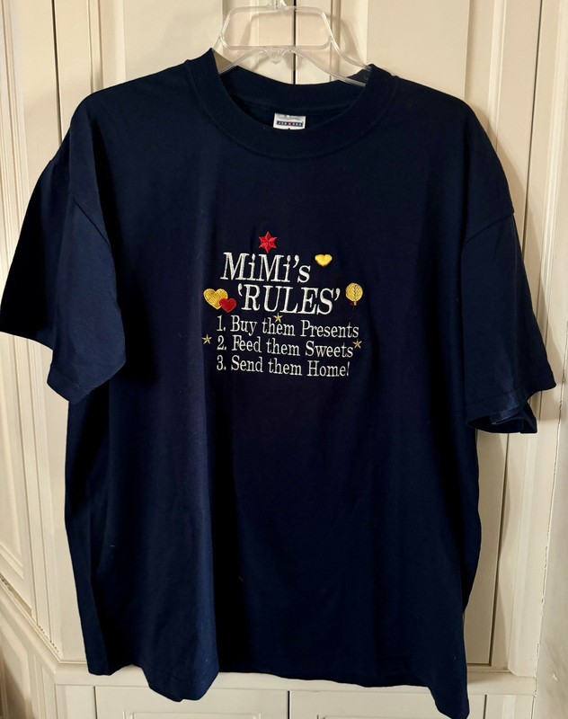Mimi’s Rules Embroidered Navy Blue T-Shirt - Size Large 