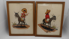 2 Vintage Framed Mexican Paintings, Children on Mules, Signed
