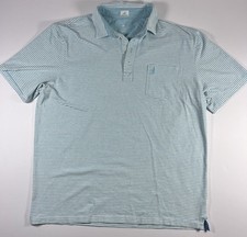 Johnnie O Mens XL White Blue Striped Hanging Out Short Sleeve Polo Shirt