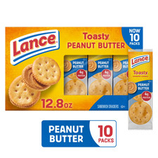 Lance Sandwich Crackers, Toasty Peanut Butter, 10 Individually Wrapped Packs