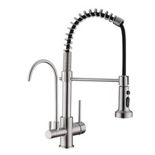Commercial 3 in 1 Spring Brushed Nickel Kitchen Faucet, High Arc Single Hole ...