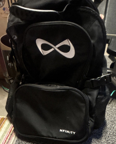 Nfinity Cheerleading Backpack Black Nylon Padded Straps Multiple Compartments