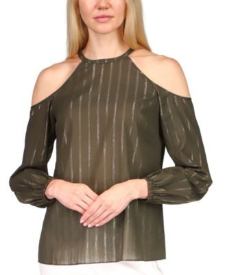 Michael Kors Striped Cold-shoulder Top In Ivy