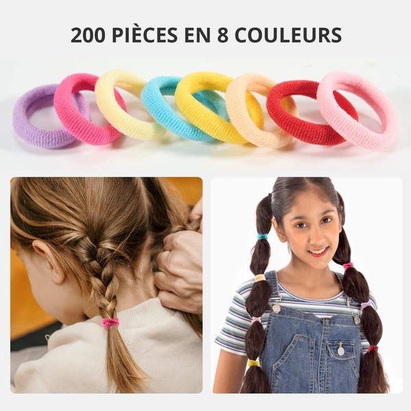 Elastische Haargummis 200 StüCk Bunt Schwarz FüR Damen MäDchen Kinder-image