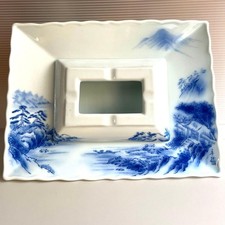Japanese Sometsuke Hand-Painted Porcelain Rectangular Ashtray/Trinket Dish