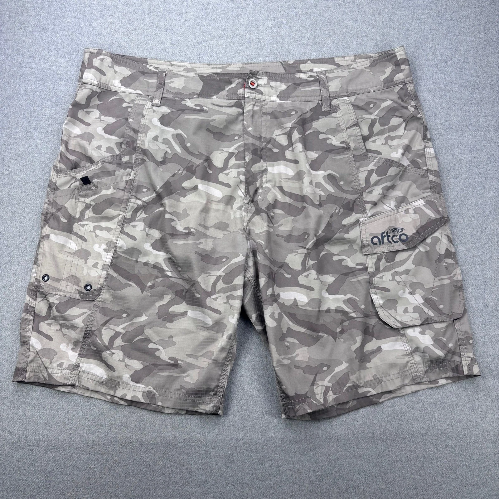 AFTCO Tactical Fishing Cargo Shorts Mens 40 Gray Camo Ripstop Outdoor Utility