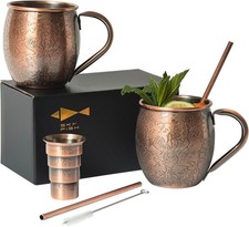 2-Pack Moscow Mule Copper Mugs Set with Jigger, Straws and Brush | 18oz/540ml St