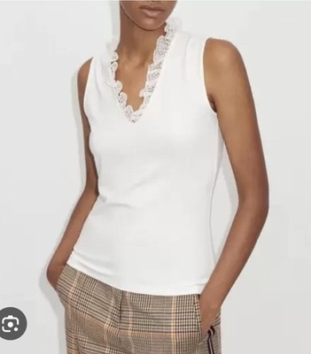 ME + EM Womens White Cotton Sleeveless Top Size 8