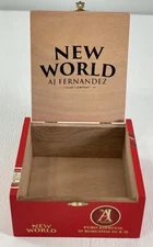 New World AJ Fernandez RED Wood CIGAR BOX-CHURCHILL Brass Hinged Collectible MCM