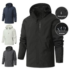 Mens Windproof Hoodie Rain Jacket Waterproof Hooded Soft Shell Outdoor Grey Coat