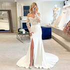 3D Floral Lace Wedding Dresses with Slit Off the Shoulder Long Sleeve Bridal