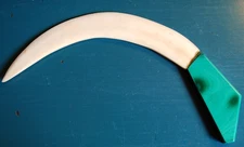 Vtg 7.5" GENUINE GREEN MALACHITE Hand Carved CURVED Letter Opener/1950s Repair