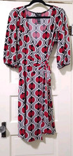 FLASH SALE! Michele Bohbot Bisou Bisou STRETCHY Wrap Dress 6 Small Red Black 3/4