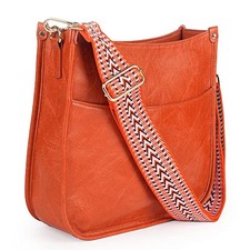 Vegan Leather Crossbody Fashion Shoulder Bag Purse with Adjustable Strap Orange