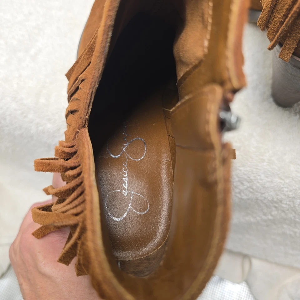 Botines de gamuza con flecos Jessica Simpson para mujer 7,5 tacón bajo al tobillo, zapatos Foto 4 de 4