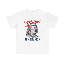 Miller Ben Drankin Lite Beer Funny Graphic T Shirt Cotton Tee