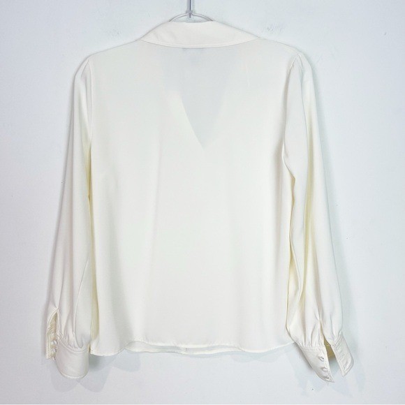 RACHEL ZOE OFF-WHITE SILKY HENLEY NECKLINE BLOUSE WOMENS SMALL