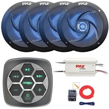 Metra Bluetooth Controller, 4x 4" 100W Blue LED Boat Speakers, Amplifier, Kit