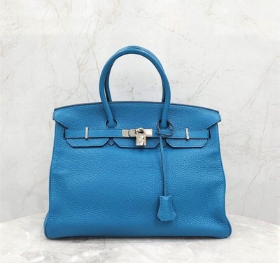 Hermes Birkin 35 Togo Blue Silver Q stamp 148511918