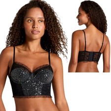 Wild Fable Women's Black Sequin Lace Underwire Corset Top Size XL