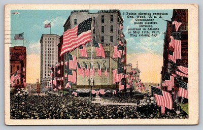 1917 Atlanta GA 5 Points Gen Wood Reception Flag Day Parade Postcard 1922 PM