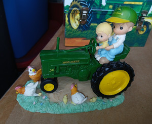 John Deere Green & Yellow Farm Tractor Figurine w/ Children & Animals