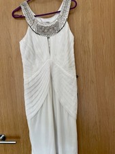 SueWong White Short Dress  Silver Beaded Necklaces Ivory Chiffon New with Tags
