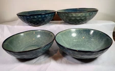 4 Vancasso Starry Green Bowls 7" Pasta Salad Reactive Glaze Stoneware FREE SHIP!