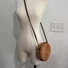 Asos Woven Round Rattan Crossbody Canteen Bag Tan Boho Straw Circle Purse